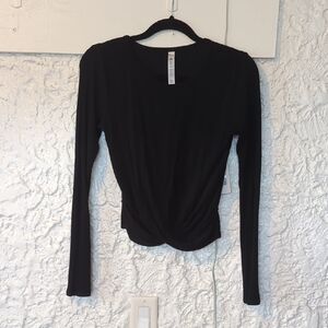 Black Long Sleeve Twist Front Top